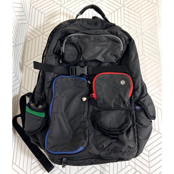Vintage 2007 Lululemon Cruiser Backpack Black Red Blue Pockets Laptop Rare - Picture 1 of 13